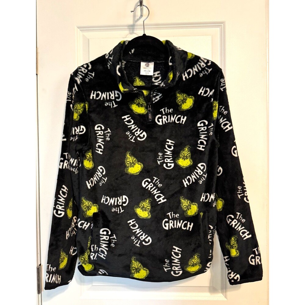 Dr Seuss Grinch BOYS Plush Graphic Quarter Zip Jacket Pullover XXL(18) YOUTH